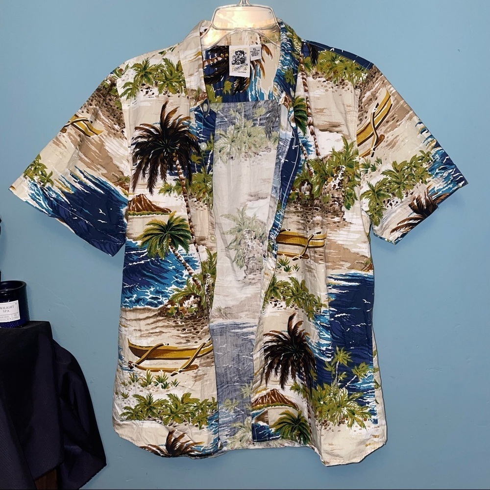 Kennington LTD Island Print Button Down Short Sleeve Slim Fit Size XL